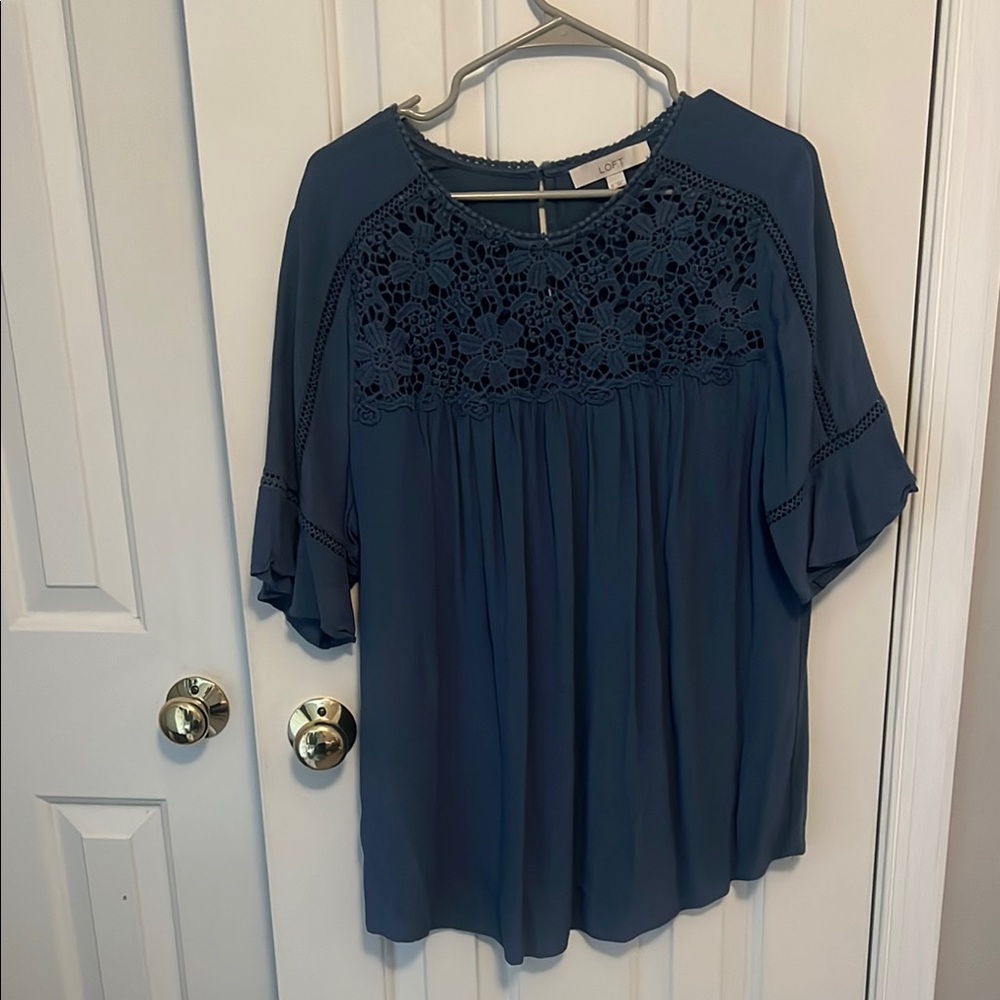 LOFT Blue Ruffled Embellished Blouse